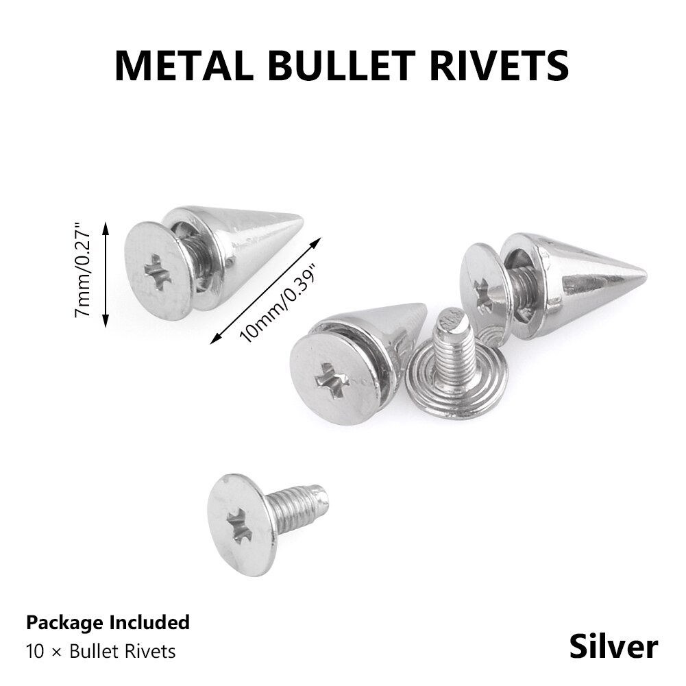 Tachuelas de cono de plata y pinchos para ropa, 10mm, manualidades, remaches Punk geniales para ropa, cuero/bolsa/zapatos, 10 Uds.