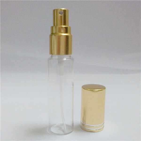 5 unids/lote 5ml 10ML 10ml botellas de aerosol de Perfume de Color muestra botellas de Spray botella rellenable botella de Translucence muestra botella de Perfume de aerosol: 5ML / Oro