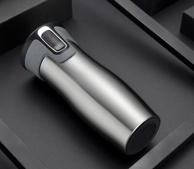Taza de Viaje de acero inoxidable taza térmica hermética vaso taza de café con fácil de limpiar tapa Premium de café reutilizable taza 450ml: Silver