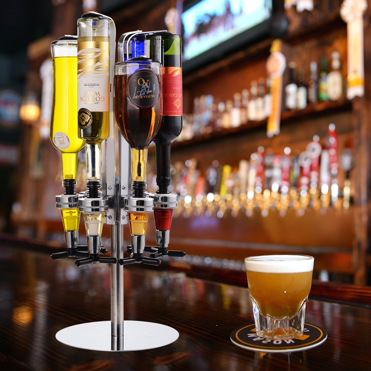 4/5/6 flaske sprit dispenser veggmontert alkohol drink shot cocktail shaker, bar verktøy roterende vin drikke whisky dispenser