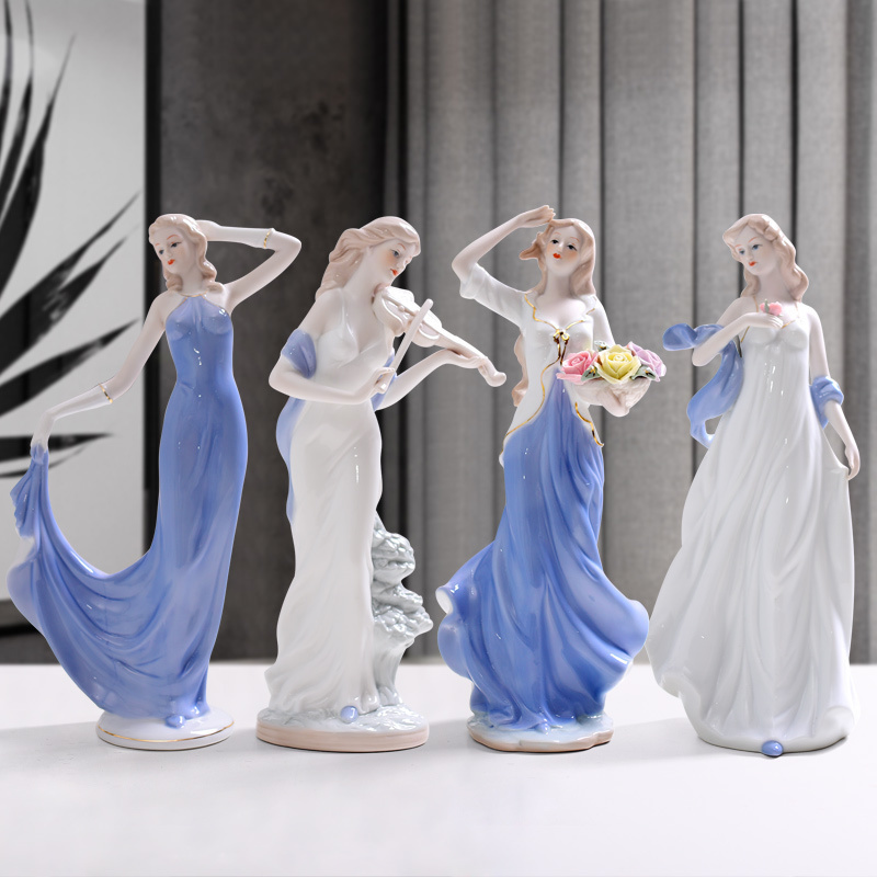 Decoración moderna para el hogar, artesanía de cerámica, figura de chica bonita, estatua, adornos europeos, vitrina de exhibición,