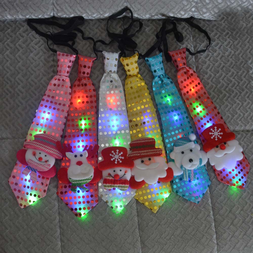 Led blinkande glödande julslips träd nyhet slips röd jultomte snögubbe jultomte älg halsslips för festival