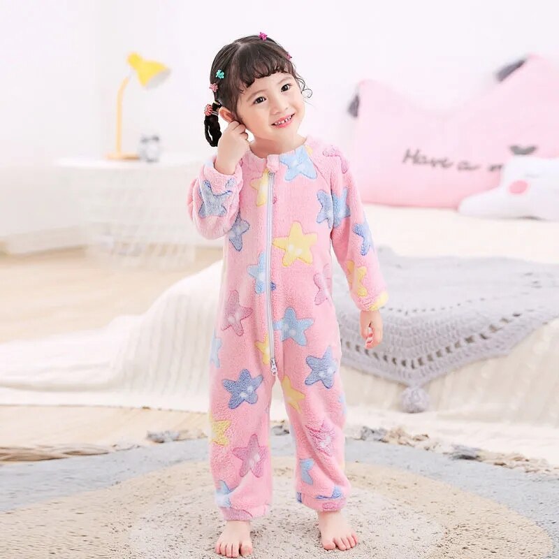 Bodysuit do bebê macio quente saco de dormir outono inverno infantil macacão da criança meninos meninas engrossar robes macacão roupas recém-nascidos 0-2y: pink star / XL(110)