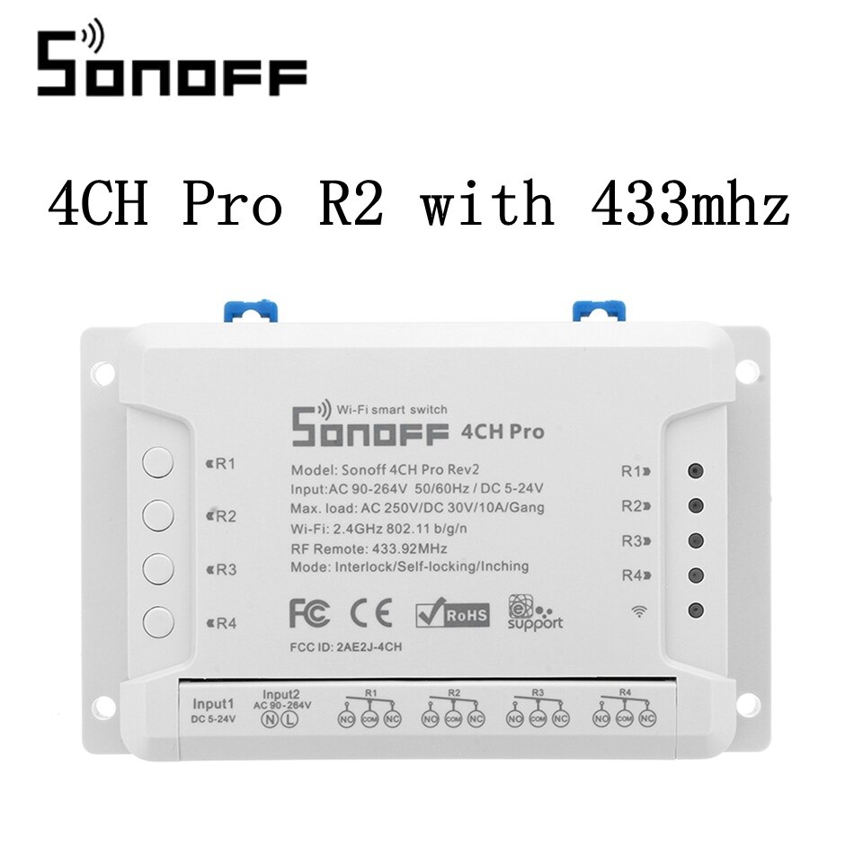 Sonoff 4CH R2 Profi R2 433mhz Gang RF kabellos Fernbedienung Clever Heimat Wifi Modul Clever schalten Tipp Verriegelung Relais alexa Google: 4CH Pro R2