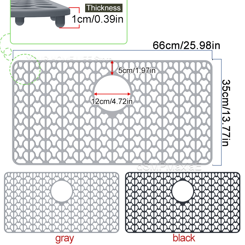 Silikonbeskytter til kjøkkenvask med avløp, rist til kjøkkenvask, sklisikker varmebestandig matte til bunnen av vasken