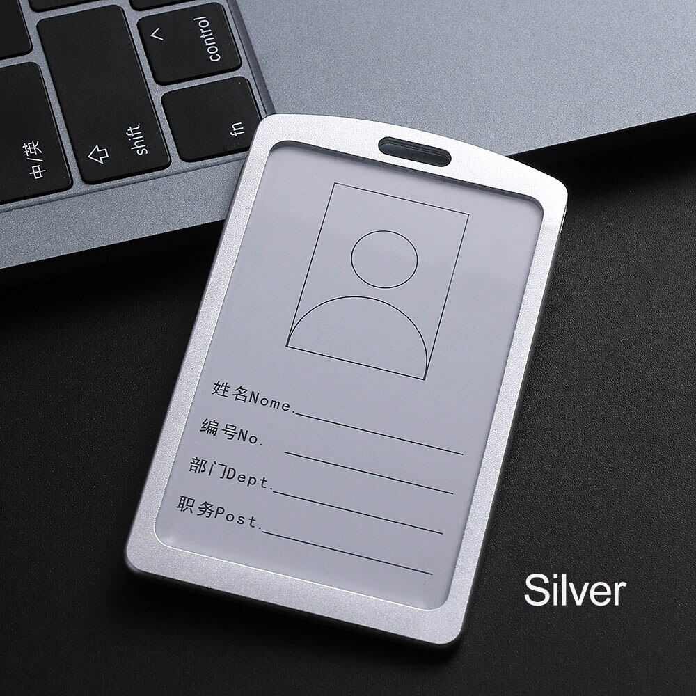 Soportes de tarjetas de trabajo de aleación de aluminio, Tarjeta De Nombre Vertical de Metal, estuche de identificación, etiqueta de exposición, accesorios para oficina y escuela, 1 ud.: silver 029