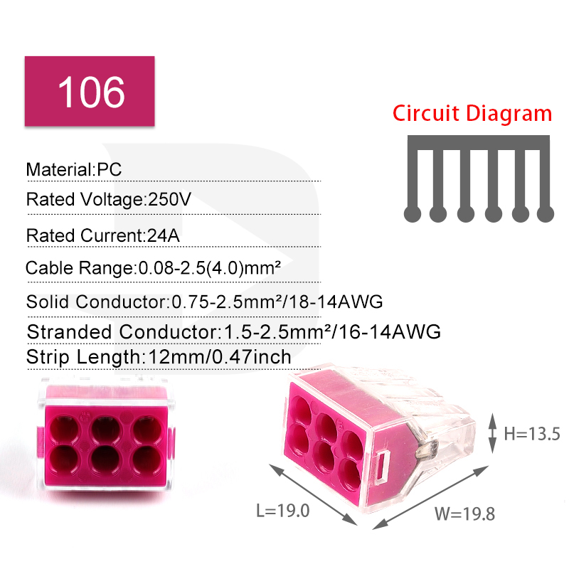 DIY GO 102/104/106/108 Universal Compact Wire Connectors Push-in Conductor Terminal Block 2/4/6/8 Pin Mini Fast Junction Box: Lavender