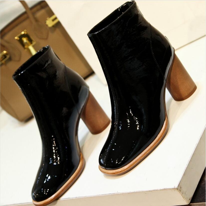 Europea Neue Gladiator Stiefel Frau Kurze Stiefel frauen Booties Weibliche Ankle Boot Platz zehen Zurück ZIp Starke Ferse Schwarz beige: Black / 35