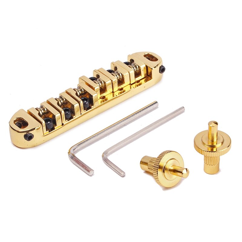 Brass Roller Adjustable Saddle Tune-O-Matic Zinc Alloy and Brass Rollers Bridge for Lp Electric Guitar,Gold