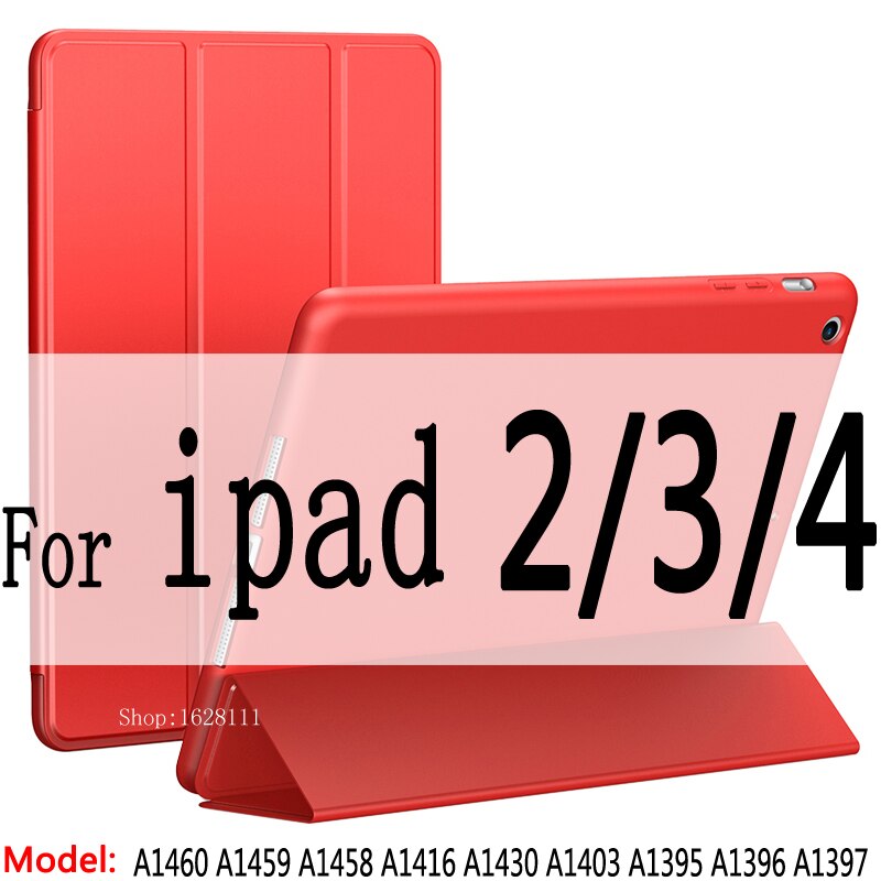 Enkelt for ipad pro 9.7 etui  / a1673 a1674 a1675,  mykt tpu skinn smart deksel for ipad 2/3/4 etui funda  a1460: 234 røde
