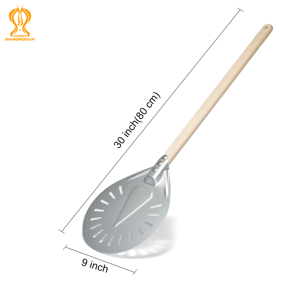 Pala para Pizza perforada, herramienta redonda corta con mango de madera antideslizante, pala para Pizza pequeña, 6, 8, 9 pulgadas: Naranja