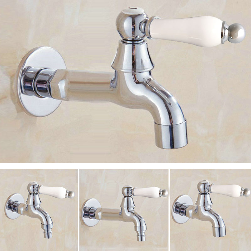 Polished Chrome Ceramic Handle Washing Machine Faucet, Mop Pool Faucet Sink Water Taps Toilet Cold Bibcock ZD085