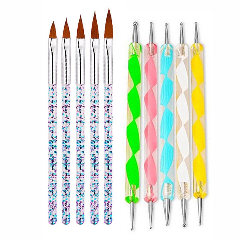 Juego de pinceles para uñas, pluma de doble punta, pincel para difuminado, pintura, Gel acrílico, herramienta de manicura artística: Azul oscuro