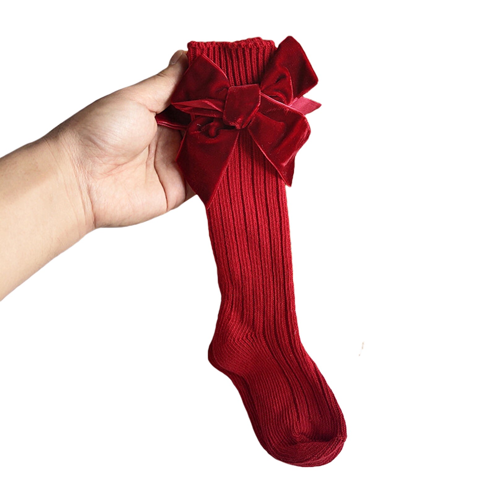 Chaussettes à nœud papillon pour fille, chaudes, confortables, de couleur unie, automne-hiver