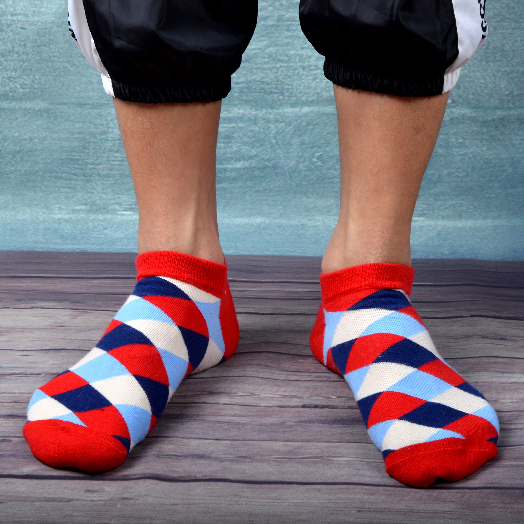Sanzetti heren 6 paar/lot kleurrijke zomer gekamde katoenen enkelsokken gestreepte geruite ademende harajuku sokken vrolijke sokken voor