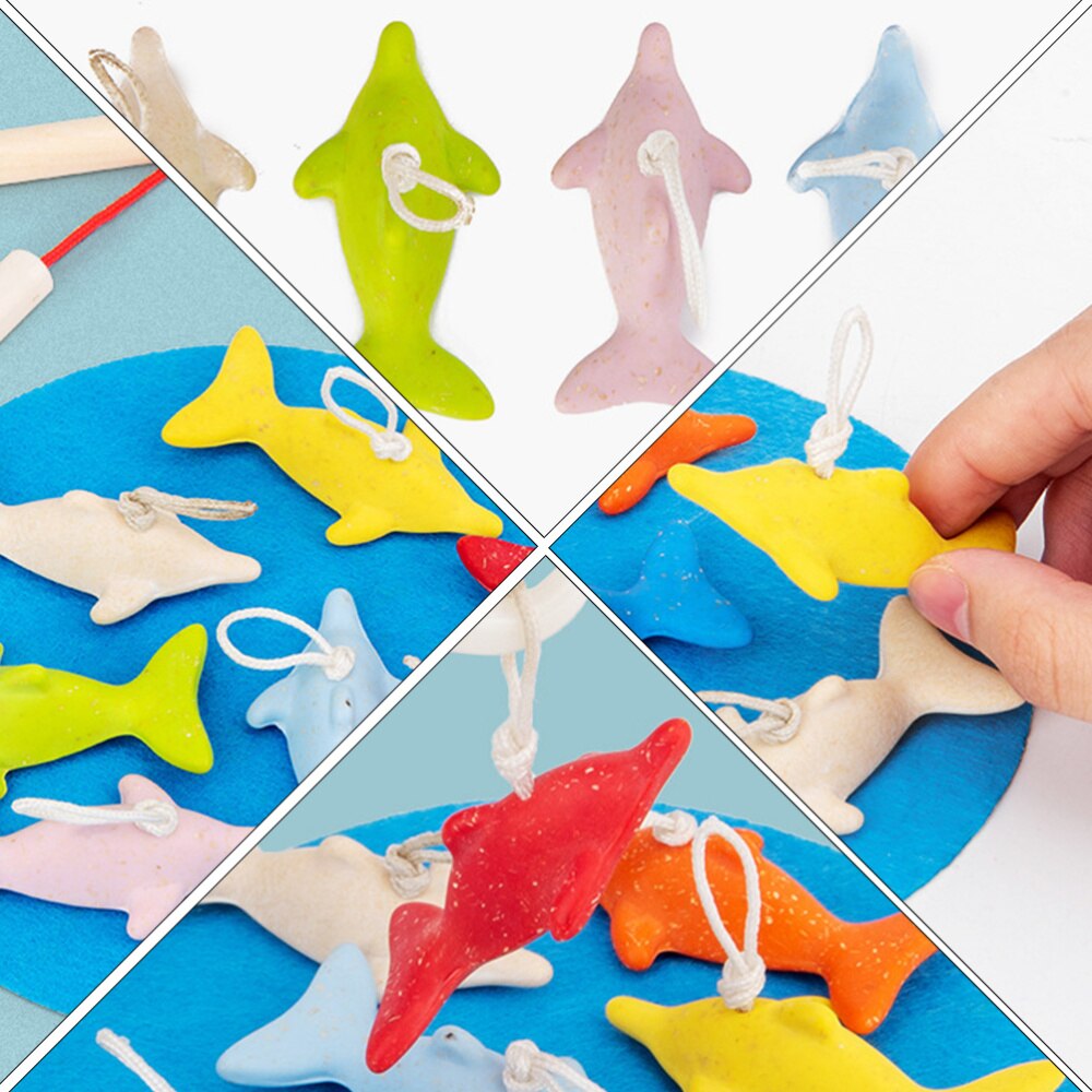 1 Set Funny Wooden Fishing Toy Colorful Exquisite Educational Plaything Fishing Game Toy for Kindergarten