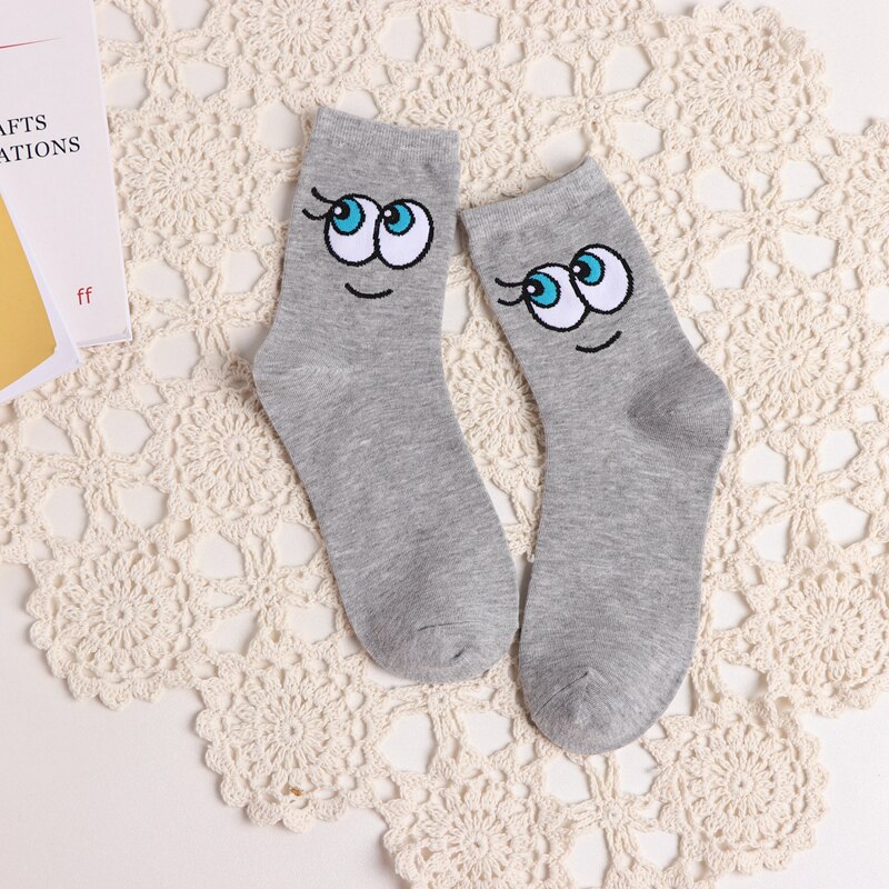 UN Paio di Occhi Belli di Disegno del Tubo Medio Femminile Calzini E Calzettoni Personalità Unica Grandi Occhi Del Fumetto del Cotone Puro delle Donne Calzini E Calzettoni: 01