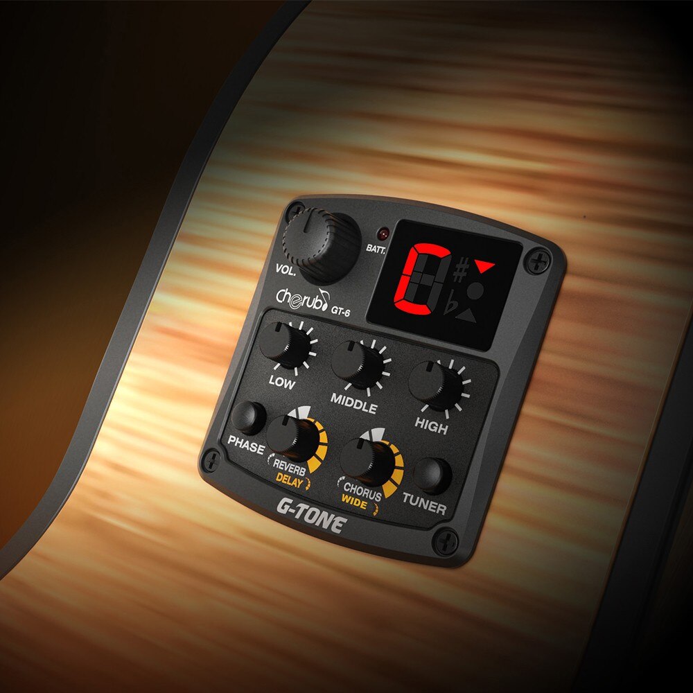 Cherub GT-6 Acoustic Guitar Preamp Piezo Pickup 3-Band EQ Equalizer LCD Tuner with Reverb/Delay/Chorus/Wide