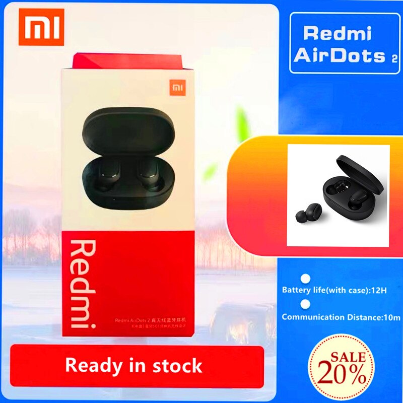 Xiaomi Redmi Airdots 2 Tws Mi Echte Draadloze Bluetooth Koptelefoon Stereo Bass Bluetooth 5.0 Met Microfoon Handsfree Oordopjes Ai Controle: black with box