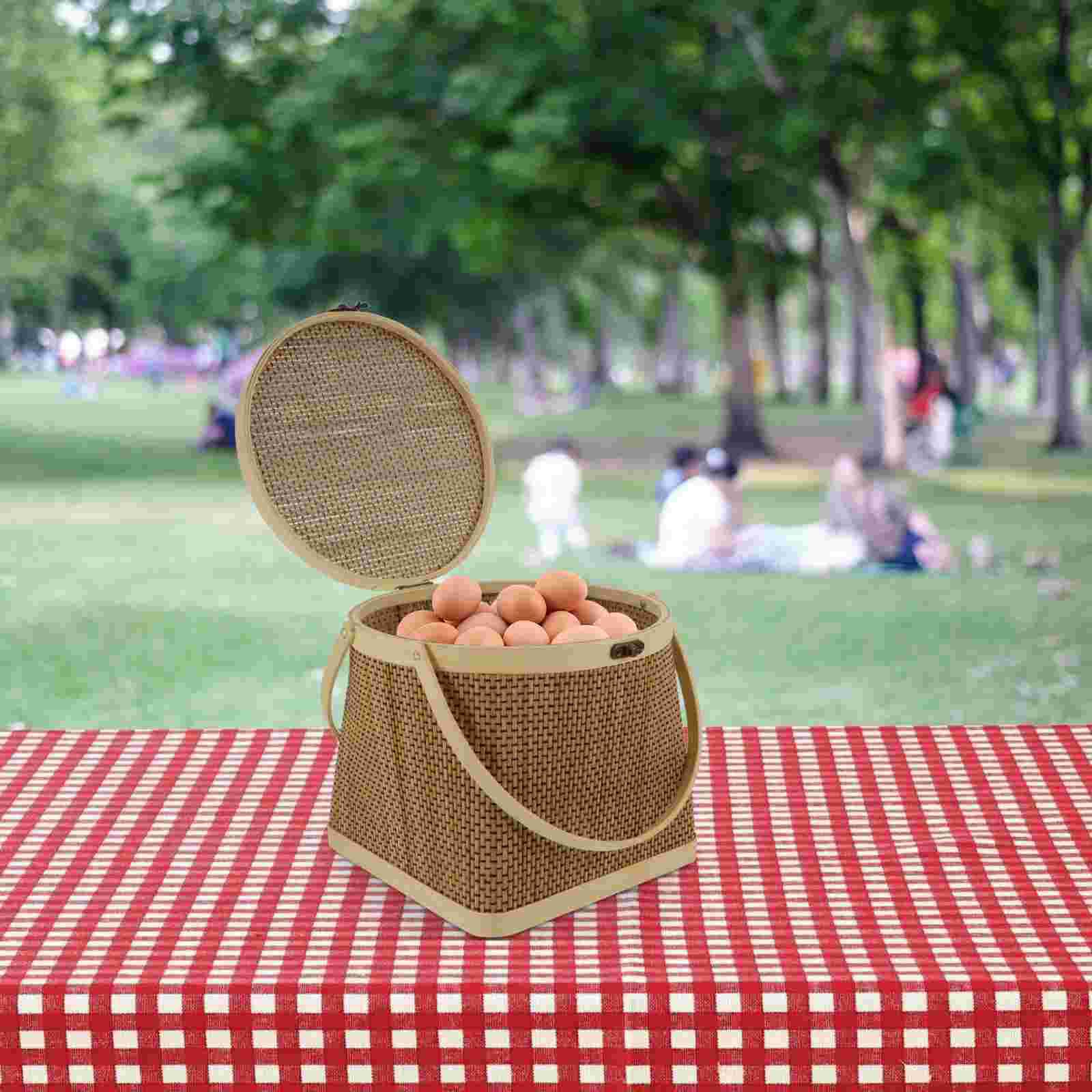 1 Pc Handle Food Basket Portable Woven Basket Egg Basket with Lid )
