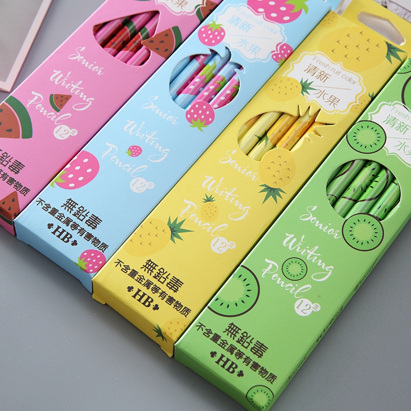 Juego de 12 Uds frutas Kawaii de EZONE, bolígrafos HB bonitos de Color caramelo para escribir y dibujar, plumas de grafiti para la escuela y la Oficina