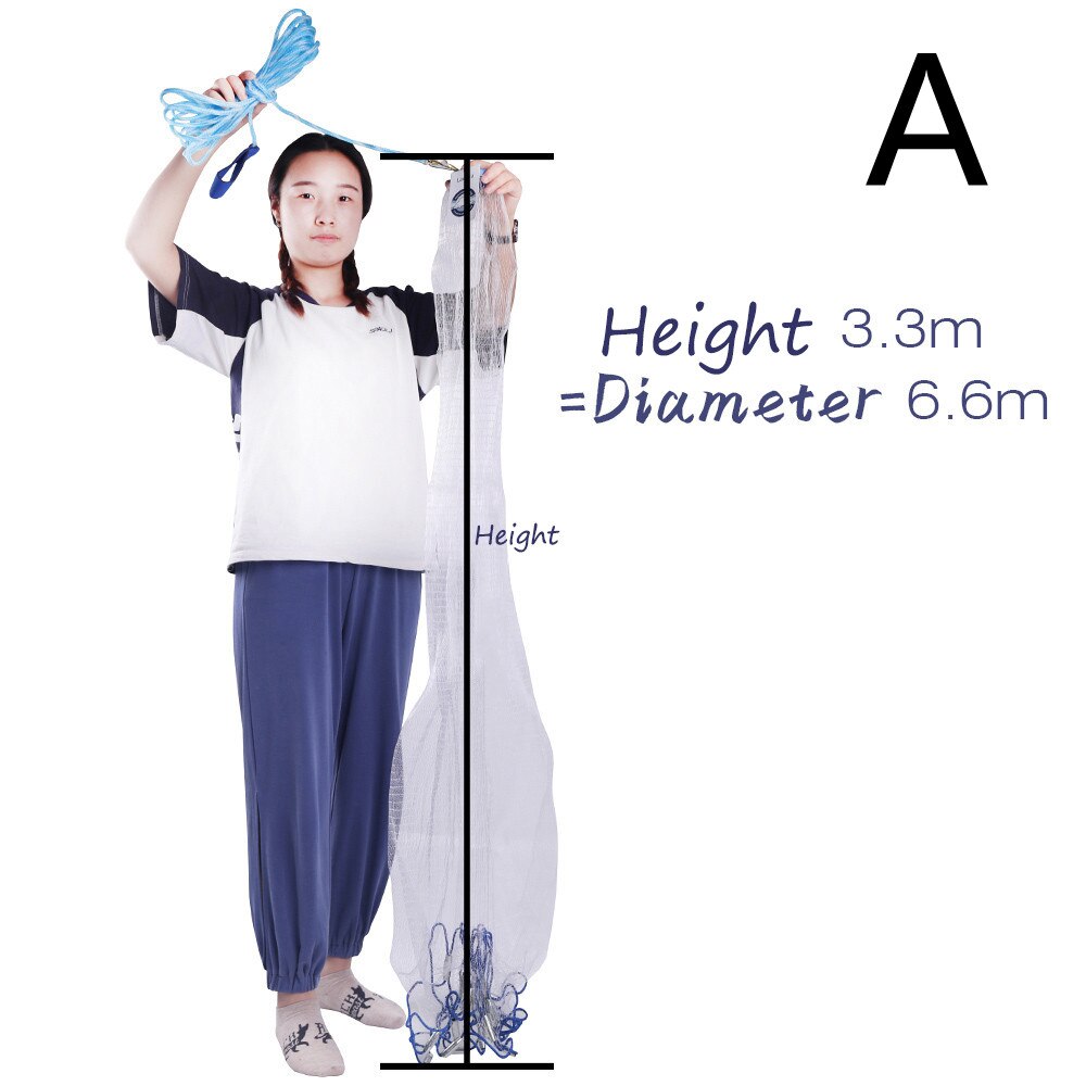 Lawaia Hand Cast Net American Style Diameter 2.4m-7.2m Monofilament Nylon Folding Small Mesh Fishnet With or No Pendants: Dia 6.6m fishing net