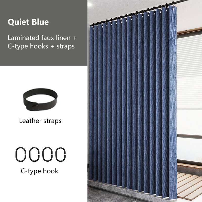 Cortina de chuveiro opaca de imitação de linho laminado, anel grande multicolorido, à prova d'água, forte e grosso, adequada para uso em banheiro: 200*230cm / Azul profundo