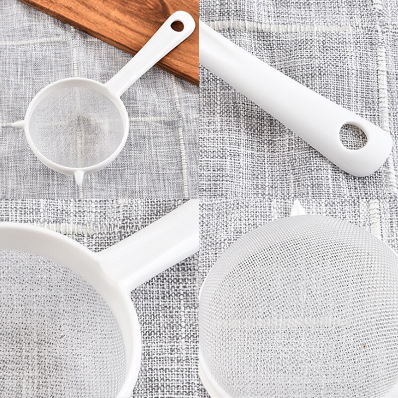 Praktisk køkkenudstyr håndholdt plastik skærm mesh te blad si mel sigte dørslag mesh sigte til filtrering af mad