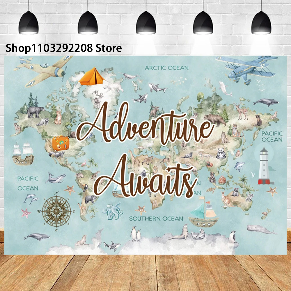 Adventure Travel Theme Famous Architecture Wedding Birthday Background Eiffel Tower Statue Of Liberty Map Photography Banner: L / DEEP BLUE