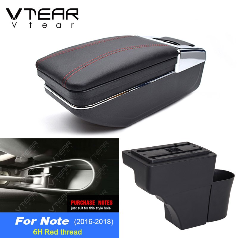 Vtear Voor Nissan Note Accessoires Armsteun Lederen Arm Rest Usb Opbergdoos Decoratie Middenconsole Interieur Parts Auto: Red thread