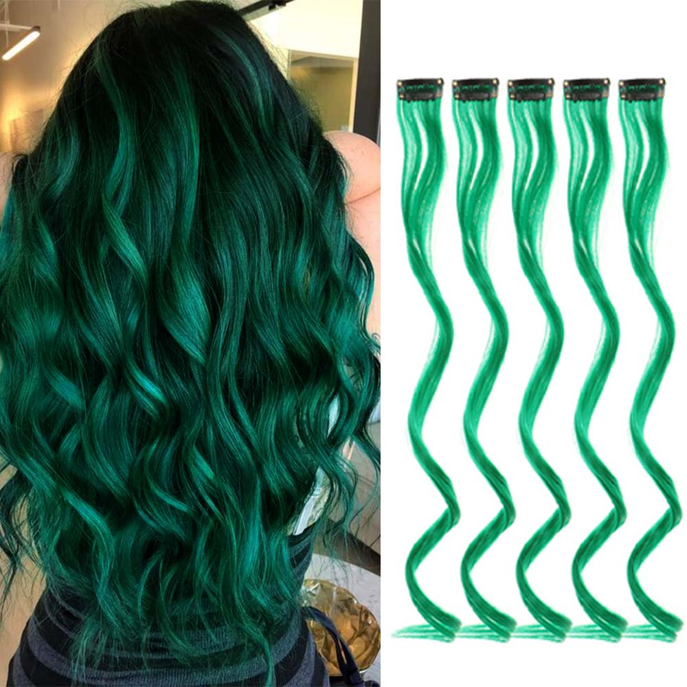 5 unids/set 18 pulgadas Clip de colores en extensiones de cabello largo rizado sintético resaltado postizos coloridos pelo de rayas para mujeres: #4
