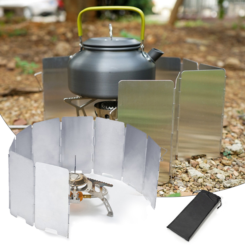 Estufa al aire libre protector contra el viento parabrisas de Camping 9 placas cocinas de Gas plegables deflectores de viento equipo de estufa herramienta de accesorios