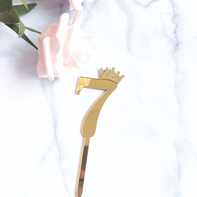 Acrylic Glitter Crown Numbers Happy Birthday Cake Topper Birthday Cakes Baby Shower Cupcake ToppersWedding Cake Toppers: Gold7