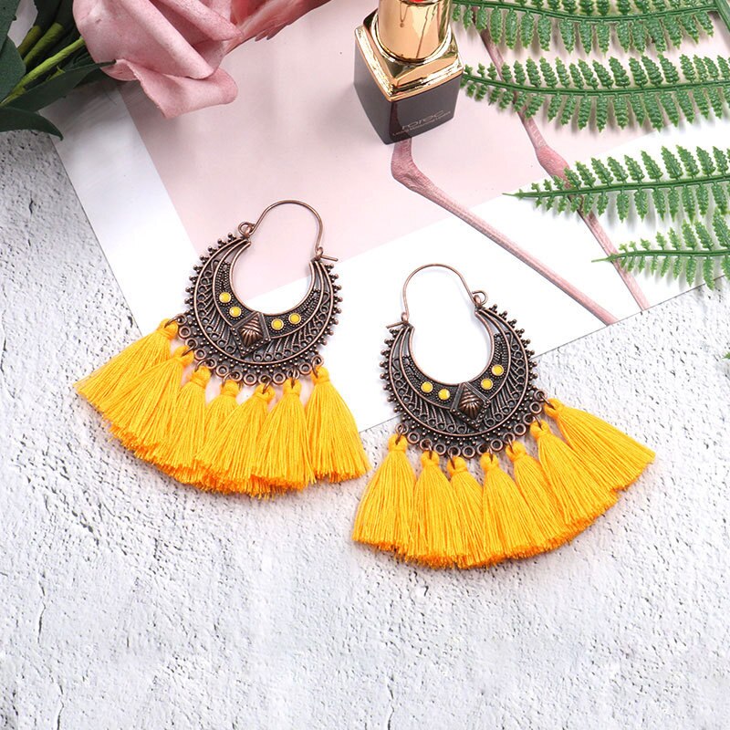 Exknl Fringed Korean Tassel Earrings for Women Geometric Statement Earring Jewelry Pendientes Weekend Party: yellow