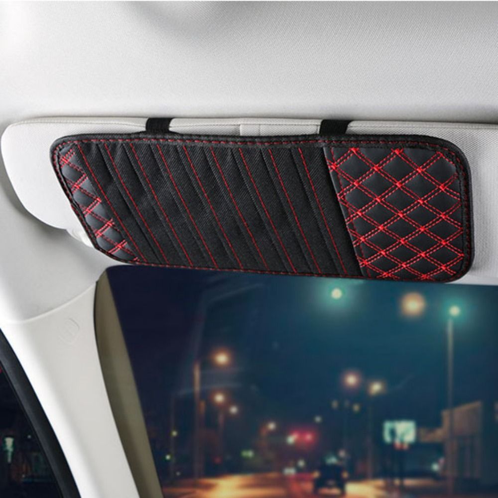 Sun Visor PU Leather Car CD Holder Bag Anti-Lost Pouch Car Disc Storage Case Red/White Safe Auto DVD Leather Clips CD DVD Disc