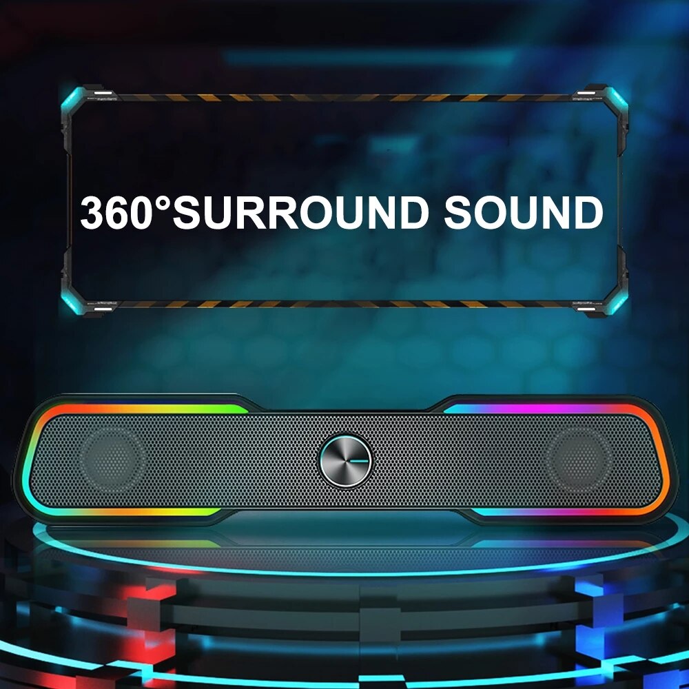 Usb Bedrade Luidspreker Soundbar Rgb Licht 3Dstereo Bass Subwoofer Audio Aux Surround Box Voor Pc Computer Speakers Tv Desktop laptop