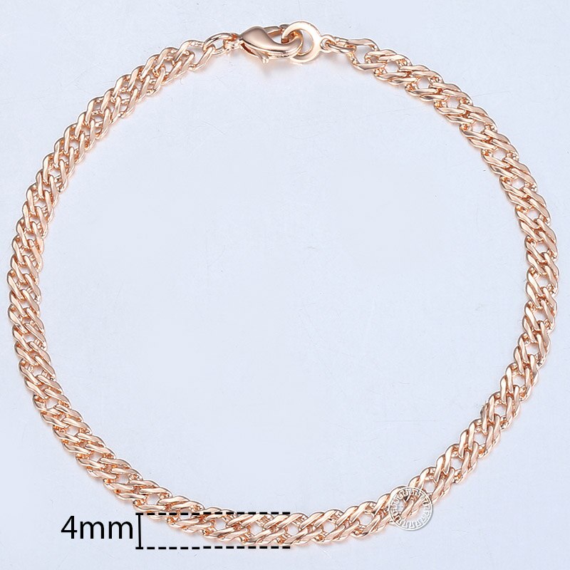 Davieslee-cadena de oro rosa para hombre y mujer, brazalete con cola de zorro, cadena Bismark martillada, 3-8mm, 20cm, DCBB1, 585: CB03