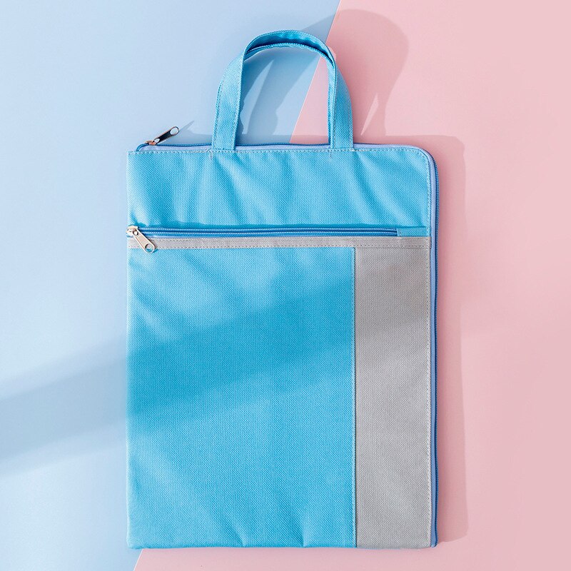 Yisuremia Multi-Function Canvas Bag Fabric File Folder Documents Bag Notebook Storage Organizer Handbag Office School Supplies: Blue