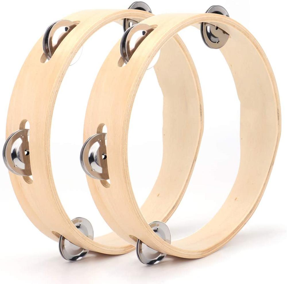 2 paczka bębenek baskijski drewniane ręczny bębenek baskijski z brzęk dzwony 6 cali średnicy