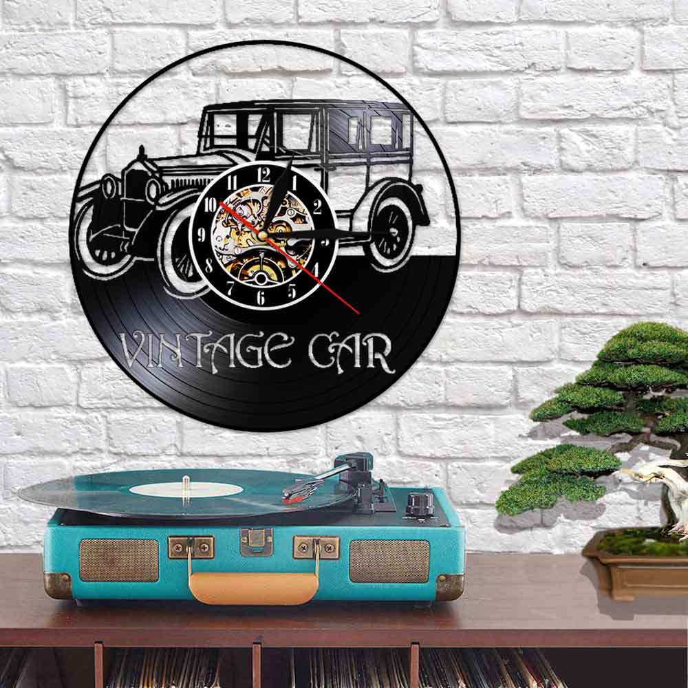 Klasyczny samochód płyta winylowa czas kwarcowy 3D dekoracja na ścianę zegar silnika samochodowego 12 cal czarny wiszący zegarek z podświetleniem doprowadziło