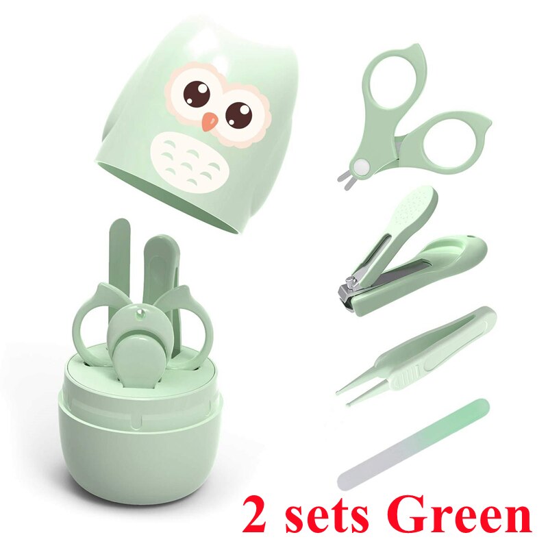 AMTOY-Juego de cuidado de uñas 4 en 1 para bebé recién nacido, cortauñas portátil seguro para niños, tijeras, lima, pinzas, caja, Kit de manicura: 2 sets Green