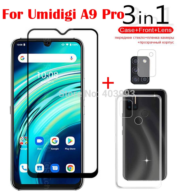 3-In-1 Case Glas Voor Umidigi A9 Pro 32/48MP 6.3 Screen Protector Glas Volledige Bescherming op Voor Umidigi A9 Pro Camera Lens Glas: 3 in 1 clear case