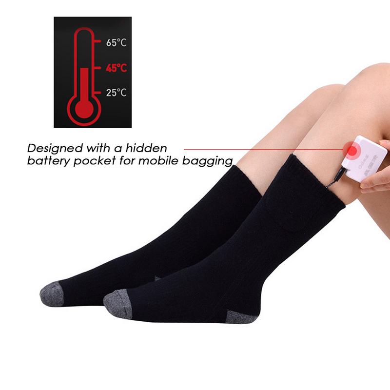 Usb Rechargeable batterie Sport Ski chaussettes chauffantes femmes hommes coton randonnée en plein air chauffage thermique jambières