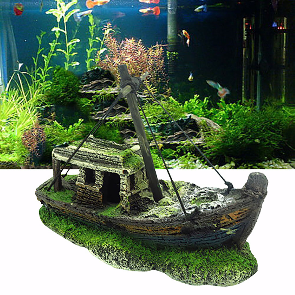 Small Landscaped Aquarium Pirate Fish Tank Boat Artificial Ornaments Viewfinder Glass House Resin Wreck Pirate Ship Decor