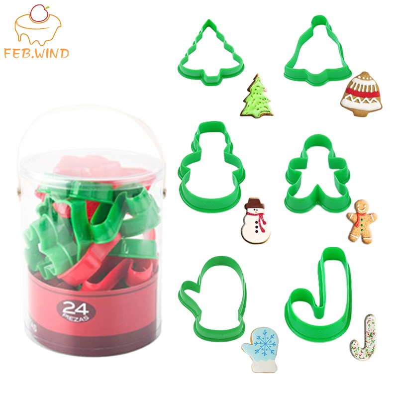 24Pcs Plastic Kerst Cookie Cutter Set Voor Xmas Biscuit/Fondant Snijders Voor Cake Decoraiting Sneeuwpop/Gingerbread 761