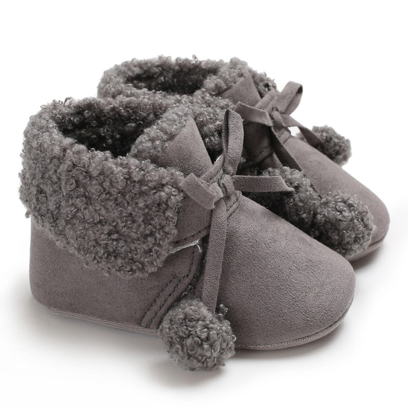 Baby Laarzen Pasgeboren Booties Herfst Winter Veters Plus Fluwelen Casual Zachte Bodem Peuter Schoenen 0-18M: Dark Grey / 0-6 months