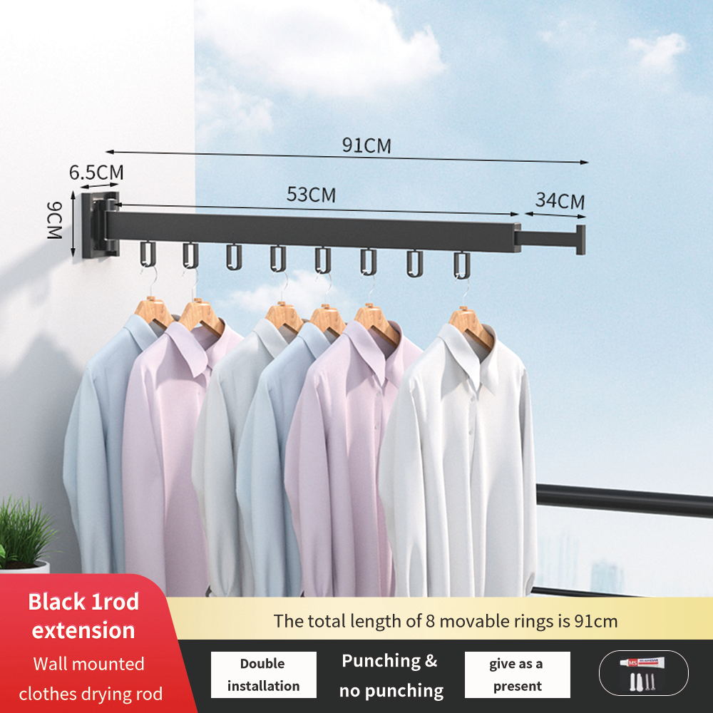 Cintre pliant rétractable pour le séchage des vêtements, espace intérieur et extérieur, en aluminium, pour l&#39;organisation des vêtements ménagers, WB3027: Black extension