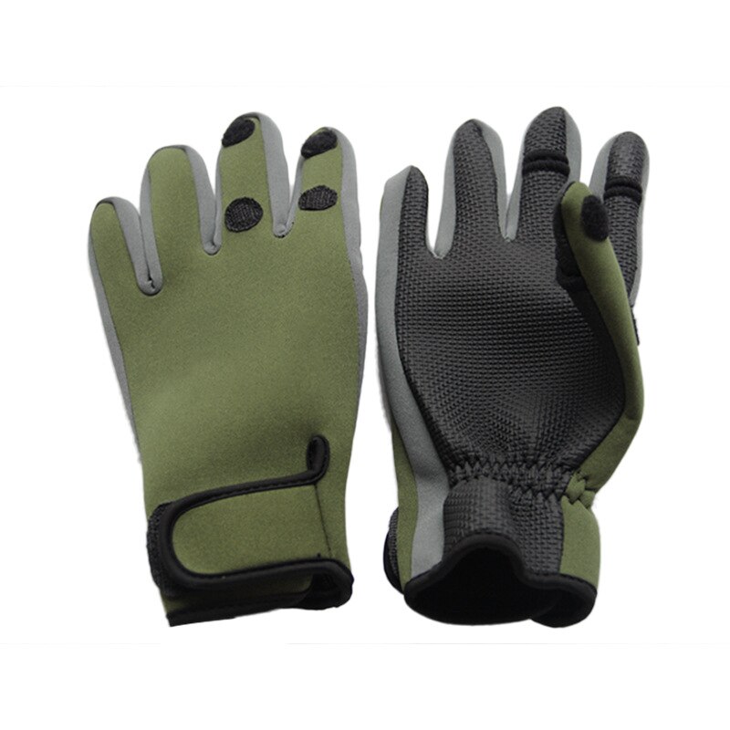 DORISEA Outdoor Winter Fishing Gloves Waterproof Three or Two Fingers Cut Anti-slip Climbing Glove Hiking Camping Riding Gloves: Army green / M