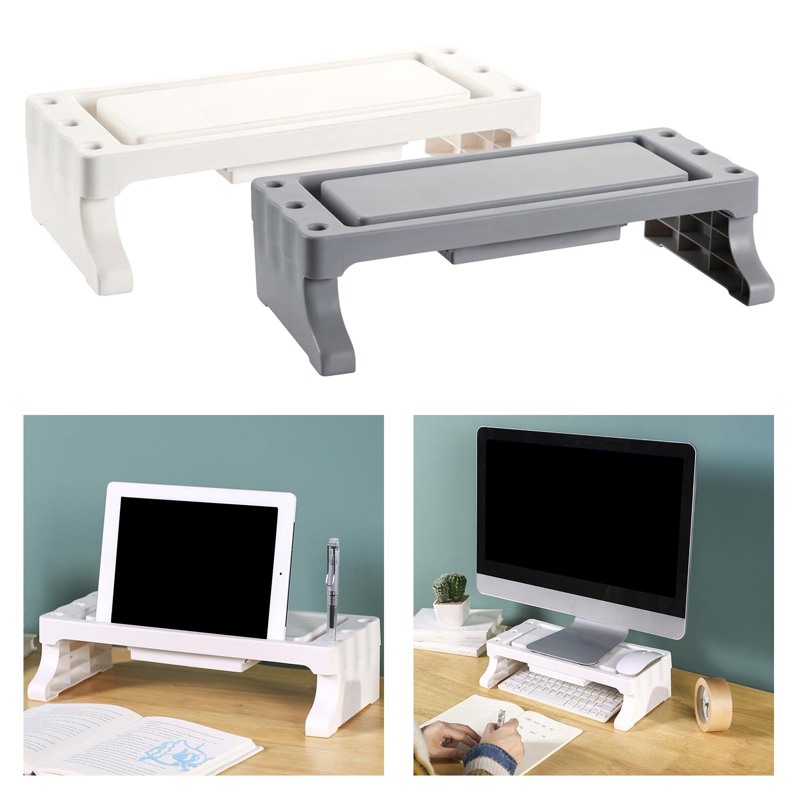Computer Monitor Stand TV Printer Screen Riser Desk Space Save fit PC/Laptop/LCD LED TVs Risers wih Drawer and Cable Management