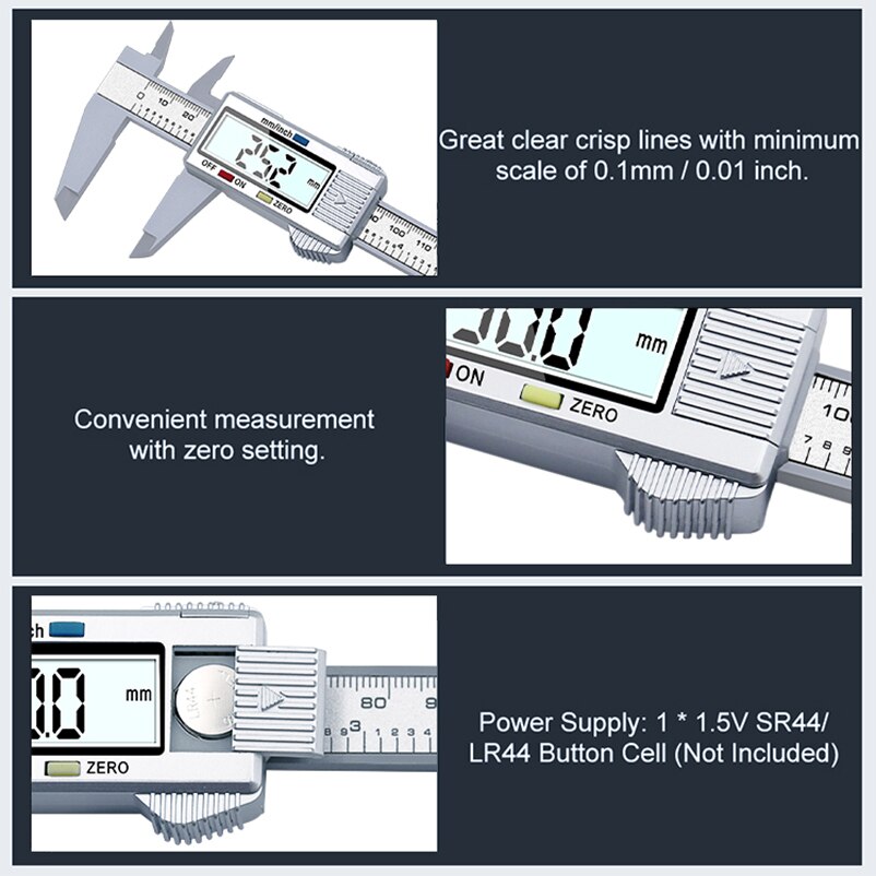 150mm LCD Digital Caliper Carbon Fiber 6Inch Electronic Vernier Caliper Micrometer Measuring Tool Thickness Depth Gauge Ruler